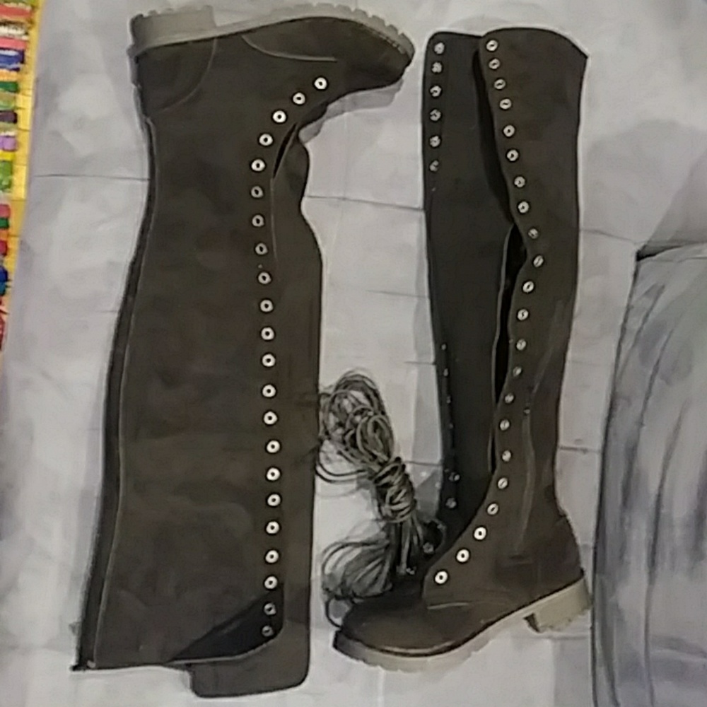 Knee high lace up Vegan Suede boots